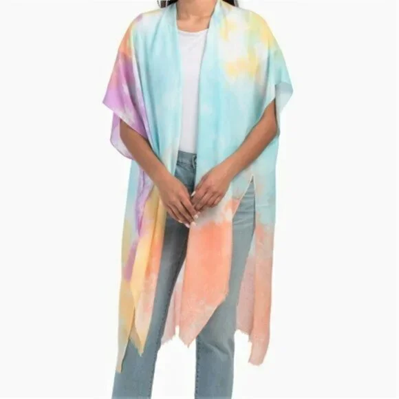 NWT LULLA COLLECTION BY BINDYA Rainbow Multi Tie Dye Kimono Top Swim Cover Up - Picture 1 of 8